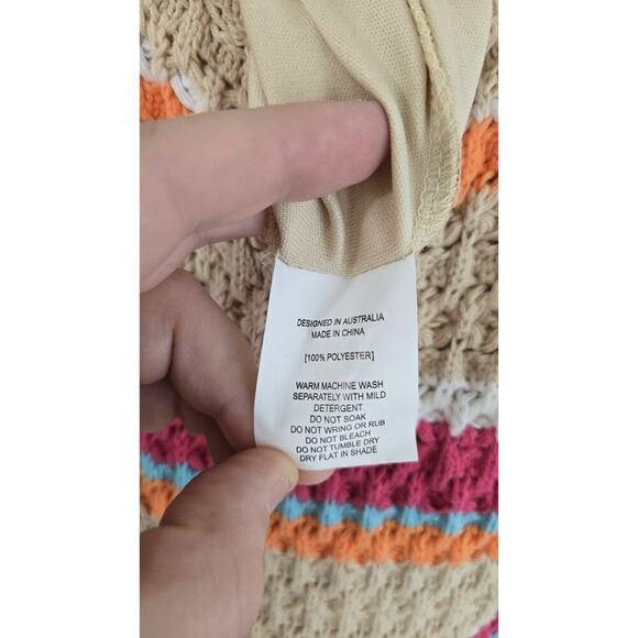 Womens Paper Heart Crochet Bodycon Midi Dress Tan, Turquoise, Pink, Orange Sz XS - Picture 5 of 6